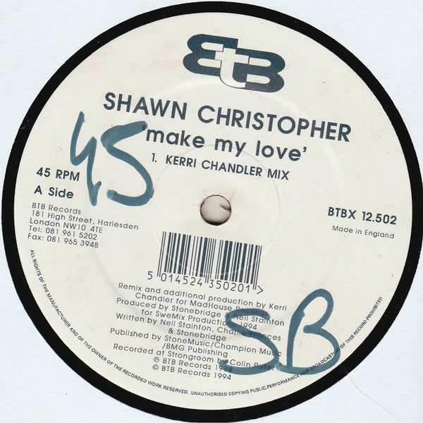 Shawn Christopher : Make My Love (Remixes) (12")
