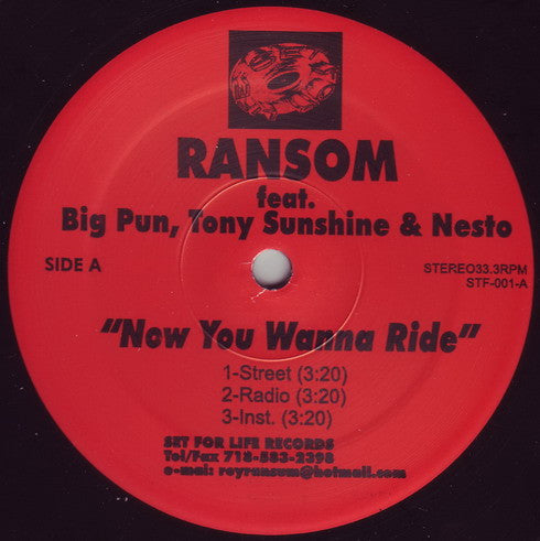 Ransom (5) / Reef Hustle : Now You Wanna Ride / You'll See (12")