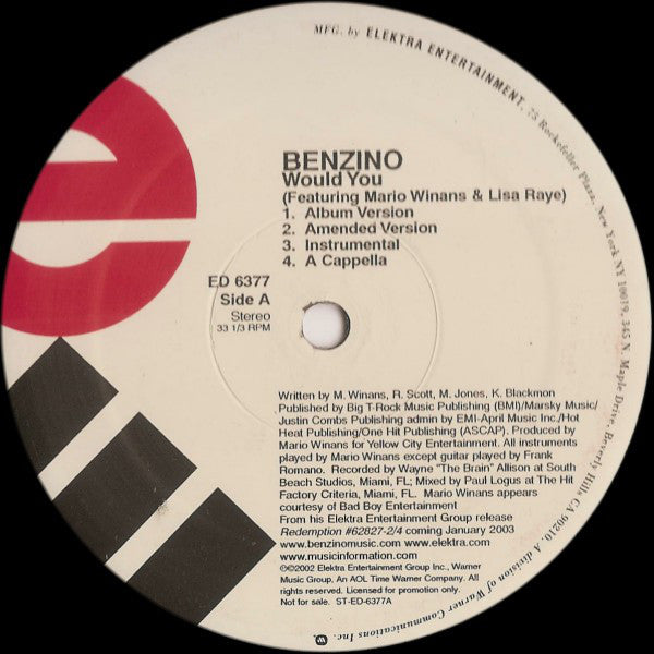 Benzino : Would You / X-tra Hot / Pull Ya Skirt Up (12", Promo)
