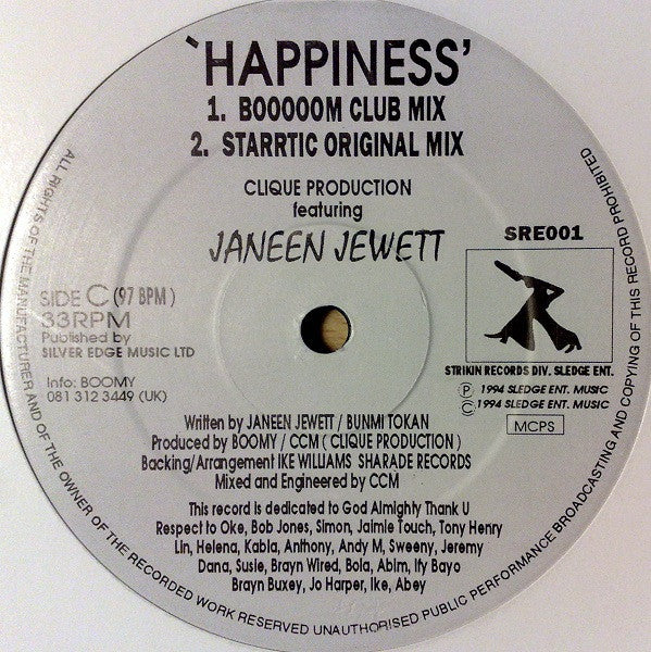 Clique Production Featuring Janeen Jewett : Happiness (12")