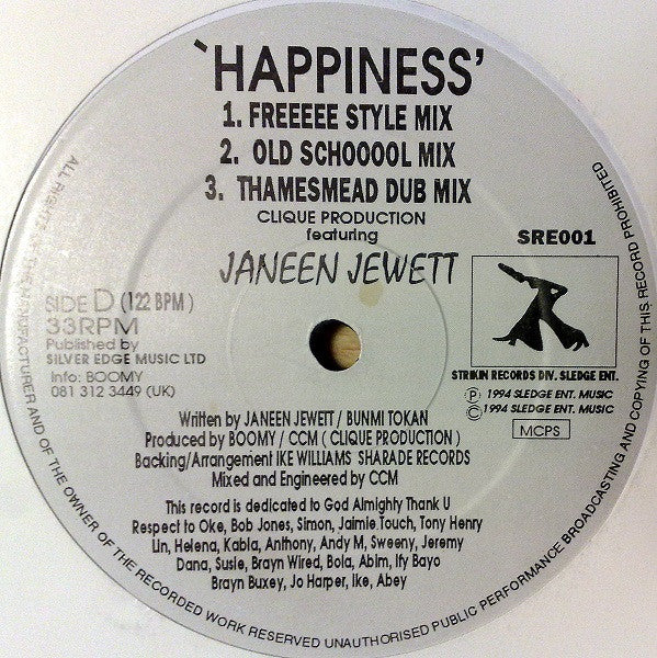 Clique Production Featuring Janeen Jewett : Happiness (12")
