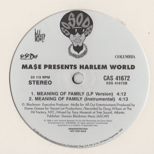 Mase Presents Harlem World : I Really Like It / Meaning Of Family (12", Promo)