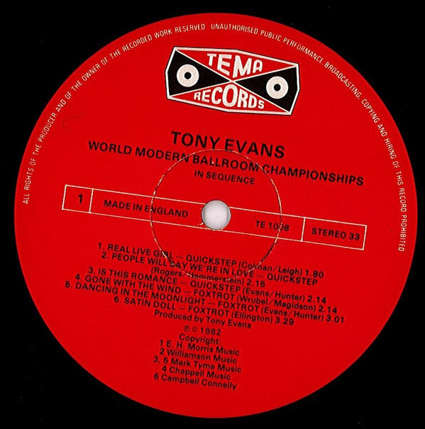Tony Evans (4) : World Modern Ballroom Championships  (LP, Comp)