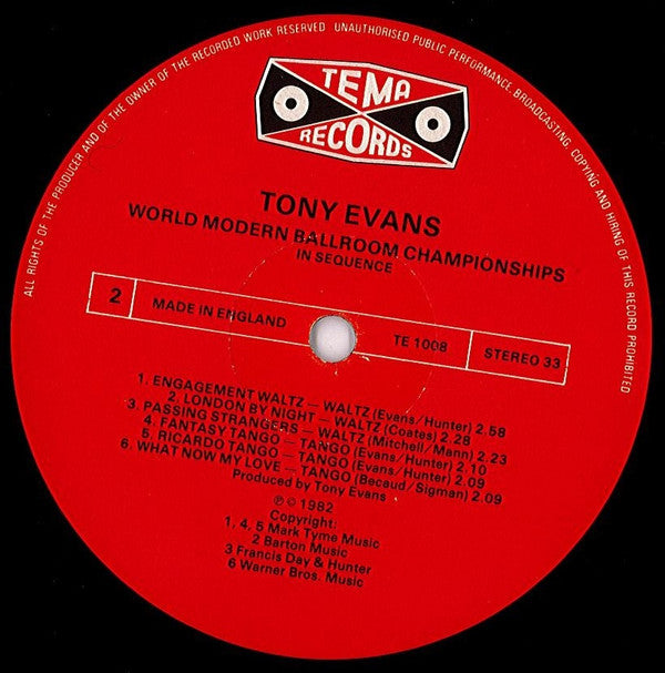 Tony Evans (4) : World Modern Ballroom Championships  (LP, Comp)