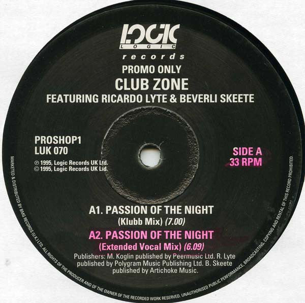 Clubzone Featuring Beverley Skeete & Ricardo Lyte : Passion Of The Night (12", Promo)