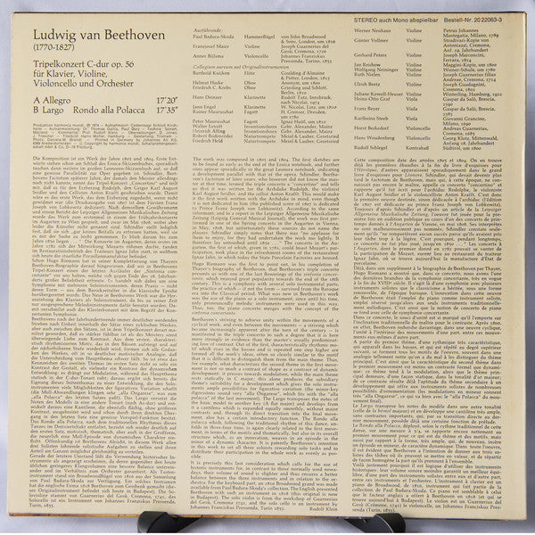 Ludwig van Beethoven, Franzjosef Maier, Anner Bylsma, Paul Badura-Skoda, Collegium Aureum : Tripelkonzert C-Dur Opus 56 (LP)