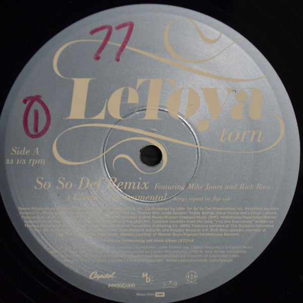 LeToya Featuring Mike Jones (2) & Rick Ross : Torn (So So Def Remix) (12")