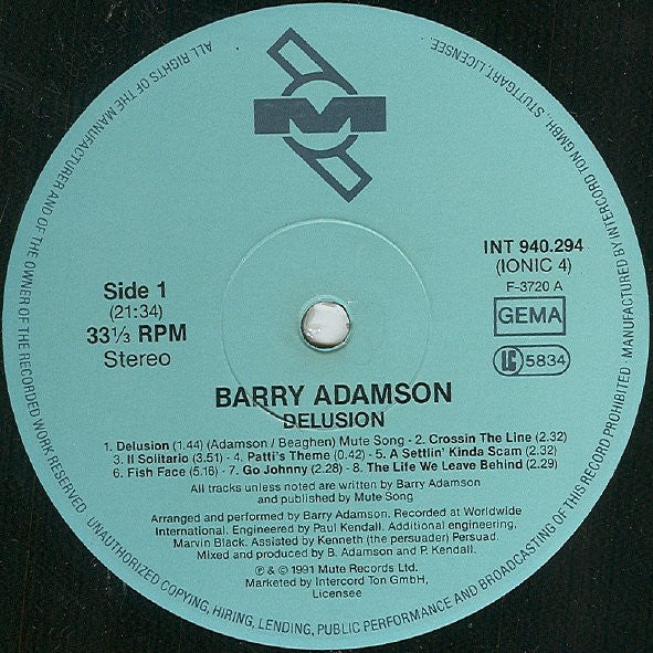 Barry Adamson : Delusion (Original Motion Picture Soundtrack) (LP, Album)