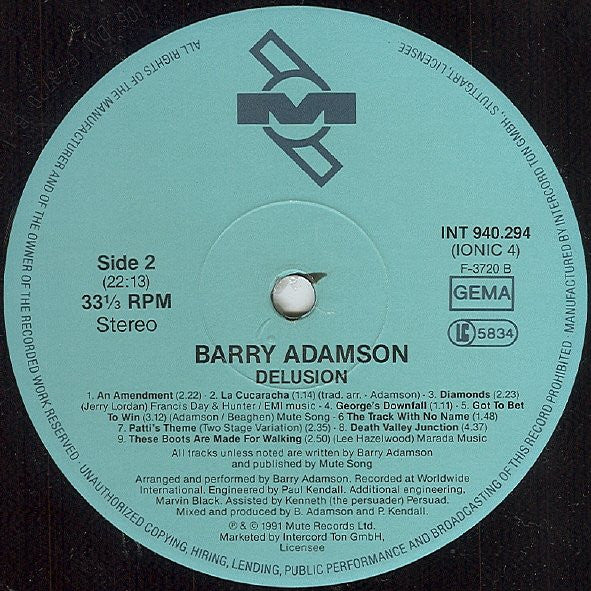 Barry Adamson : Delusion (Original Motion Picture Soundtrack) (LP, Album)