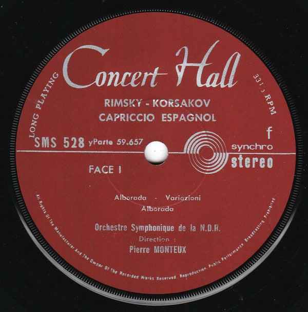 Pierre Monteux, Nikolai Rimsky-Korsakov, NDR Sinfonieorchester : Capriccio Espagnol (7", EP)