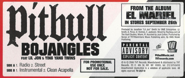 Pitbull Feat. Lil' Jon, Ying Yang Twins : Bojangles (Remix) (12", Promo)