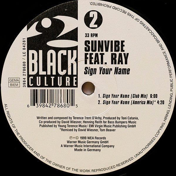 Sunvibe Feat. Ray (6) : Sign Your Name (12", Maxi)