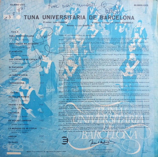 Tuna Universitaria De Barcelona : Tuna Universitaria De Barcelona (LP, Album, RE)
