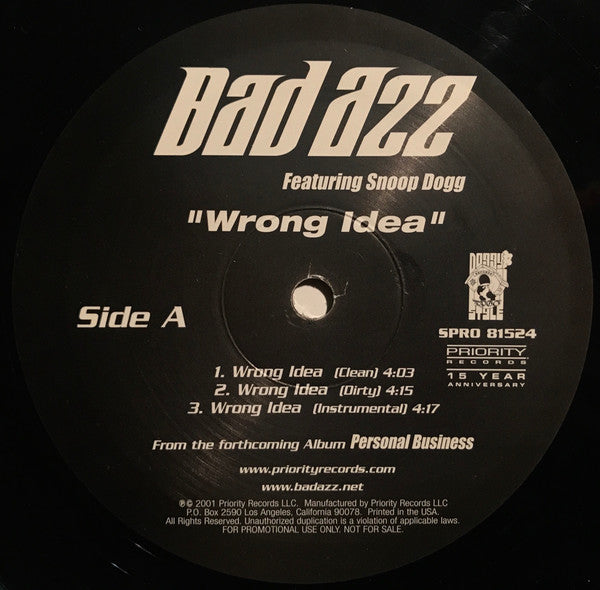 Bad Azz Featuring Snoop Dogg : Wrong Idea (12", Single, Promo)