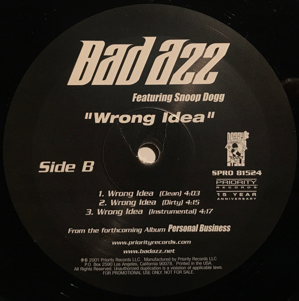 Bad Azz Featuring Snoop Dogg : Wrong Idea (12", Single, Promo)