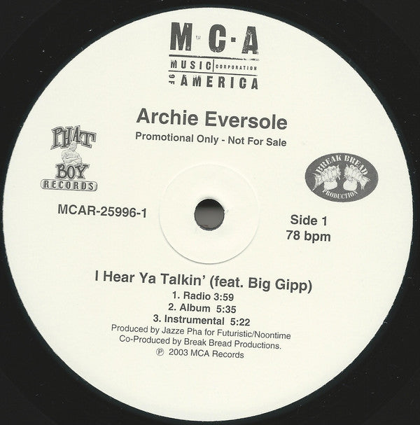Archie Eversole : I Hear Ya Talkin' (12", Promo)