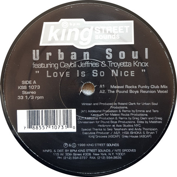 Urban Soul Feat. Ceybil Jefferies & Troyetta Knox : Love Is So Nice (12")