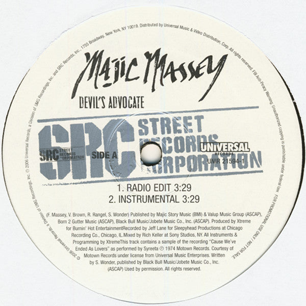 Majic Massey : Devil's Advocate (12", Promo)