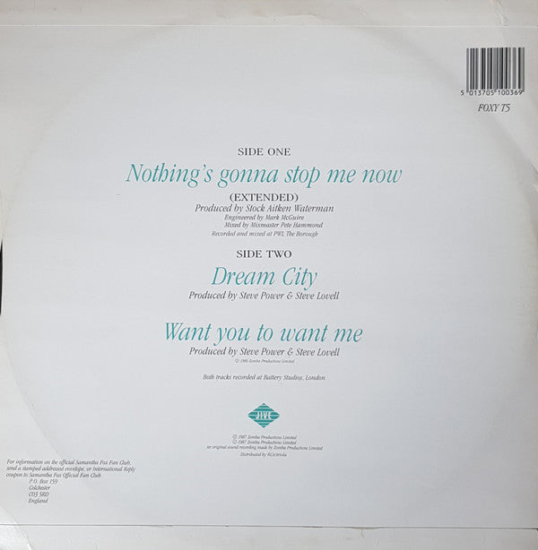 Samantha Fox : Nothing's Gonna Stop Me Now (12", Single)