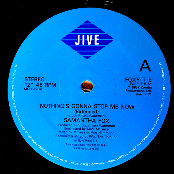Samantha Fox : Nothing's Gonna Stop Me Now (12", Single)