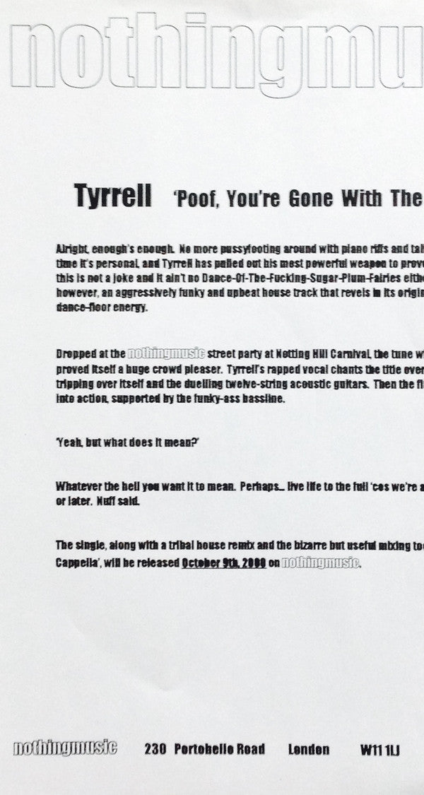 Tyrrell : Poof, You're Gone With The Wind (12", Promo)