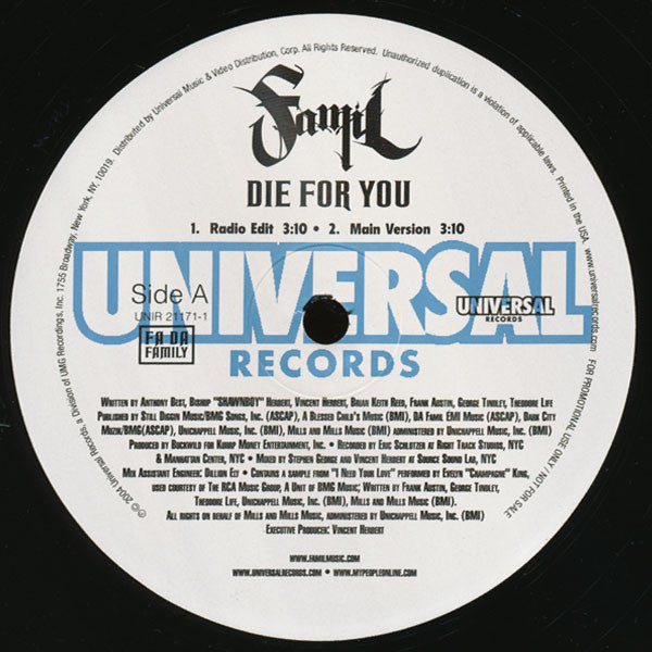 Famil : Die For You (12", Promo)