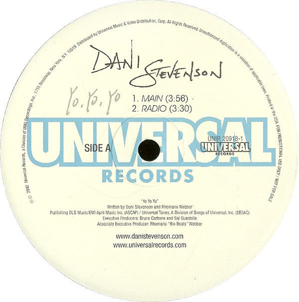 Dani Stevenson : Yo, Yo, Yo (12", Promo)