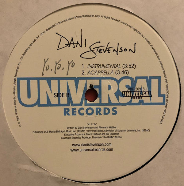 Dani Stevenson : Yo, Yo, Yo (12", Promo)