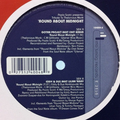 Paolo Scotti : 'Round About Midnight (Tribute To Thelonious Monk) (12")