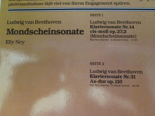 Ludwig Van Beethoven / Elly Ney : Mondscheinsonate (LP, Mono, RE)
