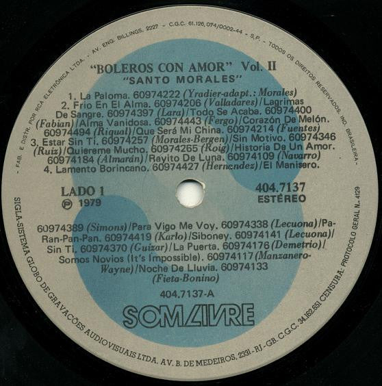 Santo Morales, Orquestra & Vocal : Boleros, Con Amor 2 (40 Boleros Inesquecíveis) (LP, Album)