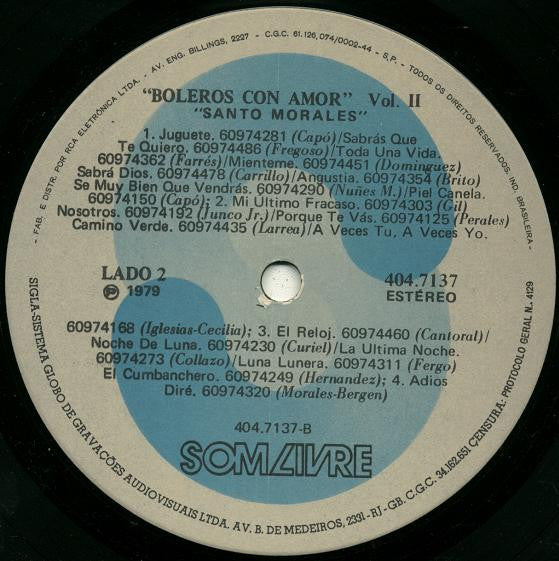 Santo Morales, Orquestra & Vocal : Boleros, Con Amor 2 (40 Boleros Inesquecíveis) (LP, Album)