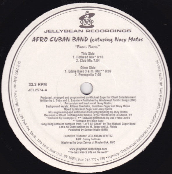 Love Childs Afro Cuban Blues Band Featuring Noey Matos : Bang Bang (12")