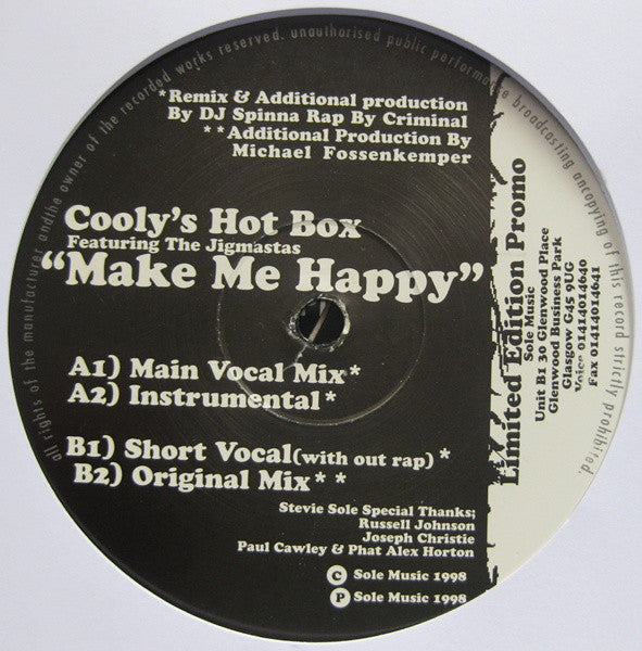 Cooly's Hot Box Featuring Jigmastas : Make Me Happy (12", Ltd, Promo)
