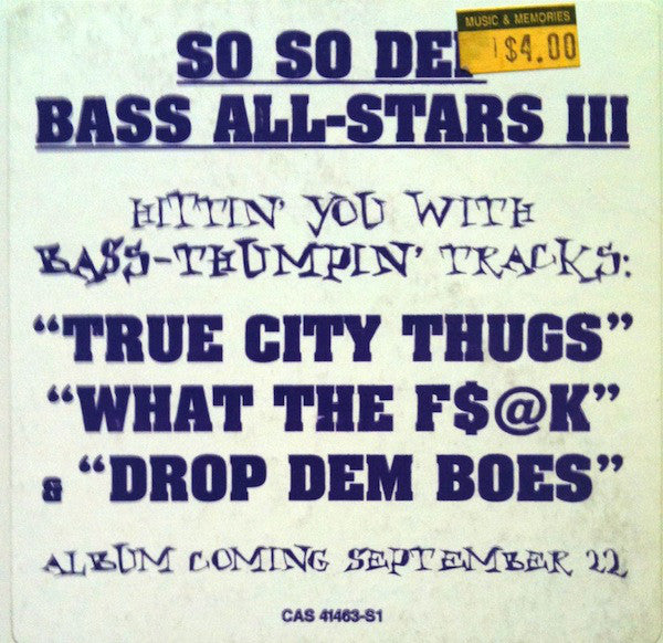 Various : So So Def Bass All-Stars Vol. III Street Sampler (LP, Promo, Smplr)