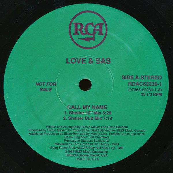 Love & Sas : Call My Name (12", Promo)