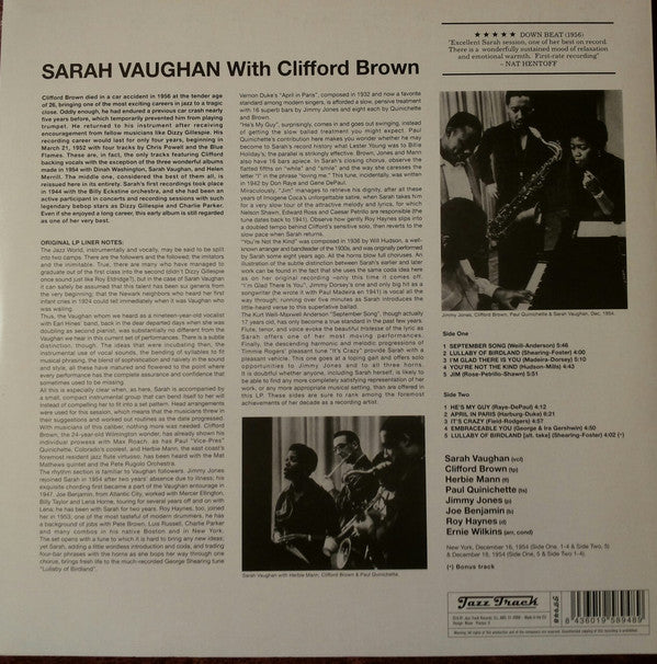 Sarah Vaughan With Clifford Brown : Sarah Vaughan With Clifford Brown (LP, Album, Ltd, RE, 180)