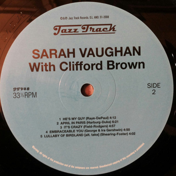 Sarah Vaughan With Clifford Brown : Sarah Vaughan With Clifford Brown (LP, Album, Ltd, RE, 180)