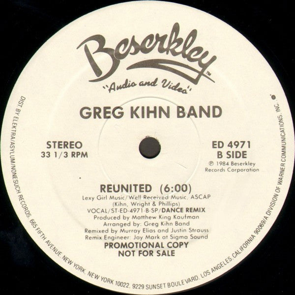 Greg Kihn Band : Reunited (12", Promo)