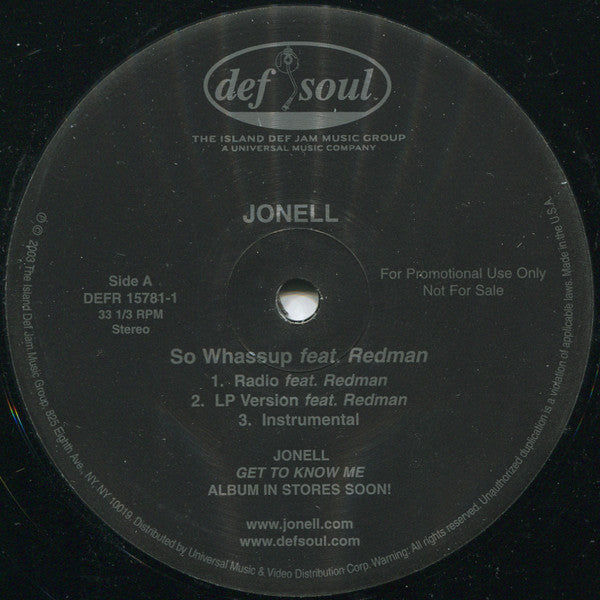 Jonell : So Whassup / Don't Stop (12", Promo)