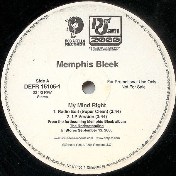 Memphis Bleek : My Mind Right (12", Promo)