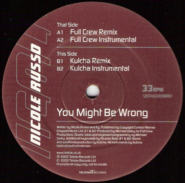 Nicole Russo : You Might Be Wrong (12", Promo)