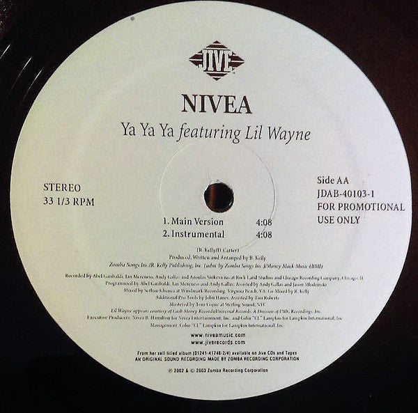 Nivea Featuring Lil Wayne : Ya Ya Ya (12", Promo)