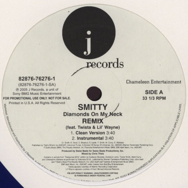 Smitty (7) : Diamonds On My Neck (Remix) (12", Single, Promo)