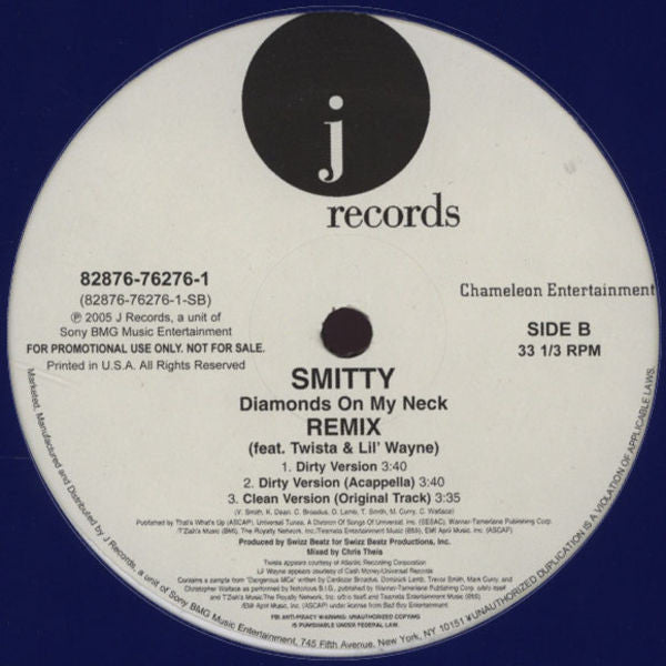 Smitty (7) : Diamonds On My Neck (Remix) (12", Single, Promo)
