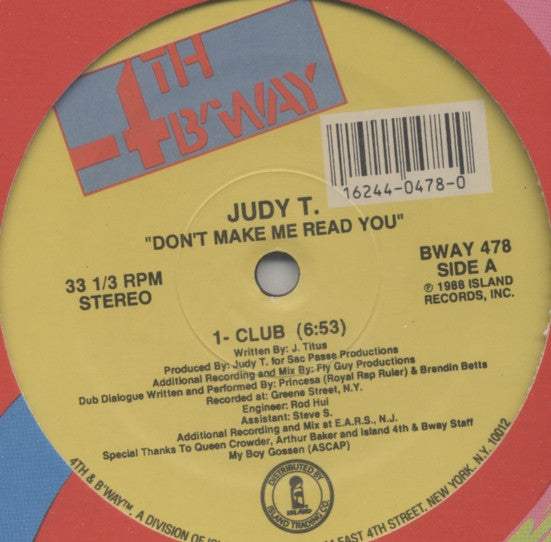 Judy T. : Don't Make Me Read You (12")