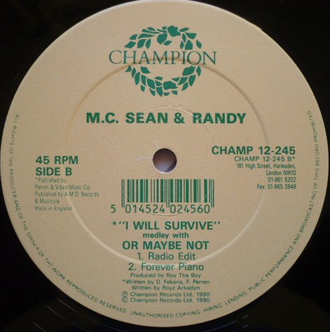 M.C. Sean + Randy (9) : I Will Survive (12")