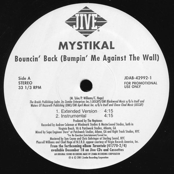 Mystikal : Bouncin' Back (Bumpin' Me Against The Wall) (12", Single, Promo)