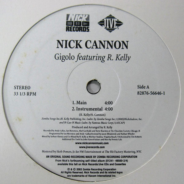 Nick Cannon Featuring R. Kelly : Gigolo (12")