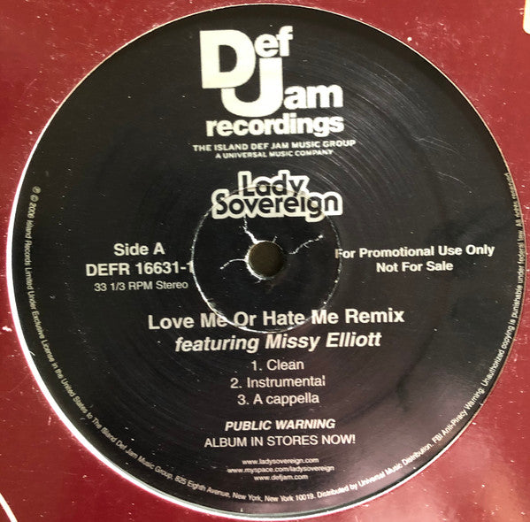 Lady Sovereign : Love Me Or Hate Me Remix (12", Promo)